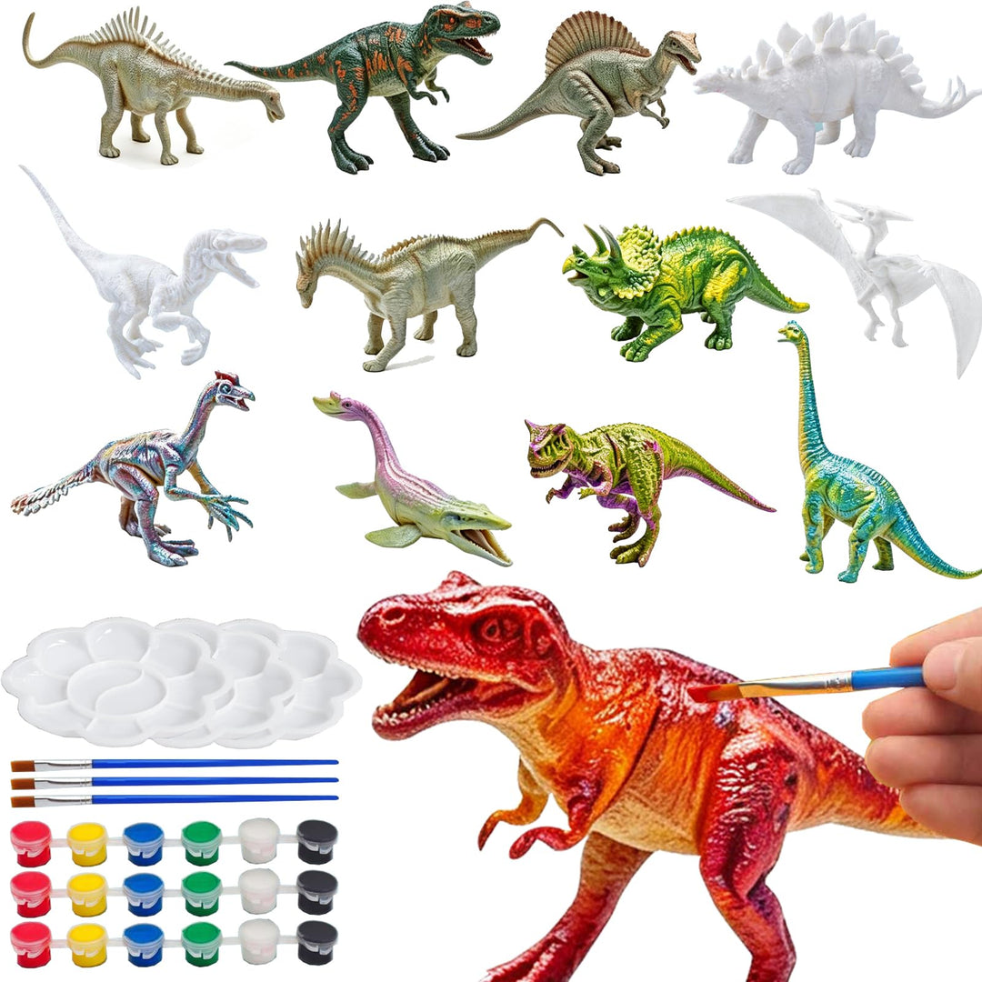 3D Dinosaurier Malset 12 Grosse Dinosaurier+18 Farben+3 Paletten+3 Pinsel Dino Geburtstag Deko Dino