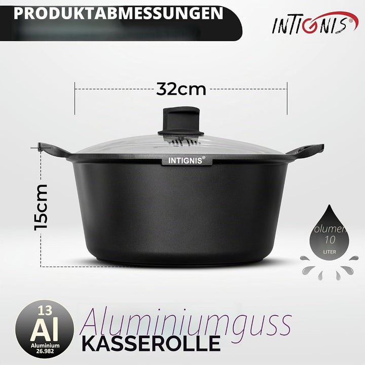 Premium Kochtopf beschichtet mit Glasdeckel – Kasserolle für alle Herdarten inkl. Induktion, schwere