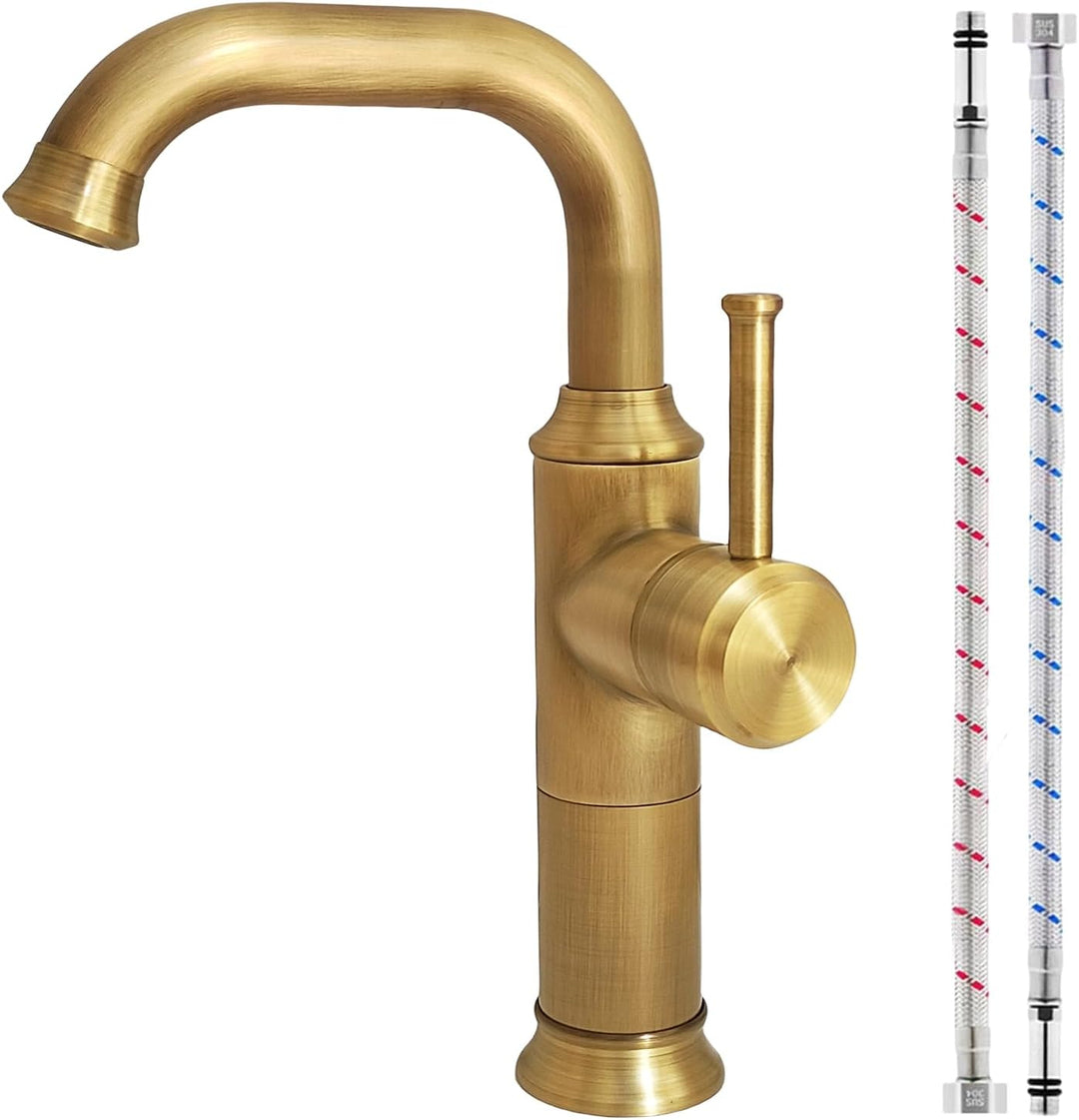 Wasserhahn Bad Antik Messing, Waschtischarmatur Hoch 360° Drehbar, Einhebel Mischbatterie Badarmatur