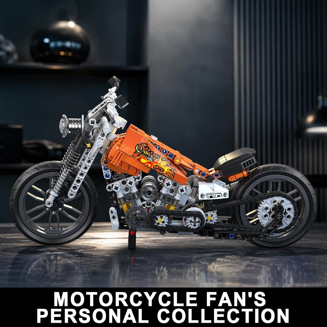 TYCOLE Motorrad Baustein Set, Motorrad Modellspielzeug im Flammenstil | Technic Brick Kit 523Pcs, Sc
