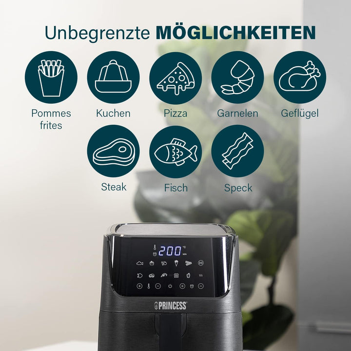Princess Heissluftfritteuse mit 3,5 L – 70% weniger Energieverbrauch – 11 Programme – Inklusive Reze