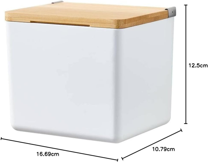 tesa Baboo Badorganizer S mit Bambus-Deckel, matt-weiss - Bad-Aufbewahrungsbox zur Wandmontage ohne