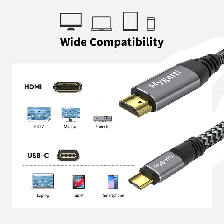 USB C auf HDMI Kabel 5 M,Typ-C auf HDMI 4K UHD(Thunderbolt 4/3 kompatibel),mit 90-Grad und 270-Grad