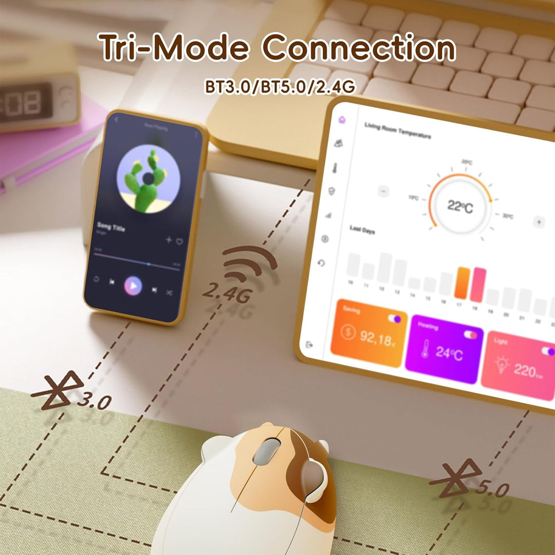 Akko Niedliche Kabellose Maus mit Katzenmotiv, 3200 DPI, Tri-Mode-Verbindung, Bluetooth 3.0/5.0/2.4G