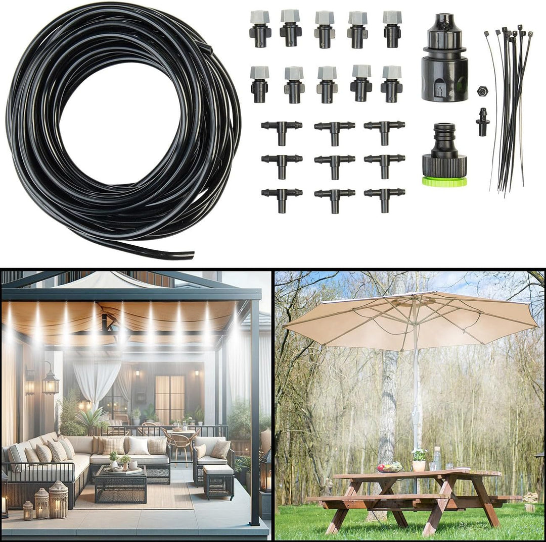 Royal Gardineer Vernebler Garten: 2X Wasser-Zerstäuber-Set, je 10-Meter-Schlauch & 10 Kunststoff-Düs
