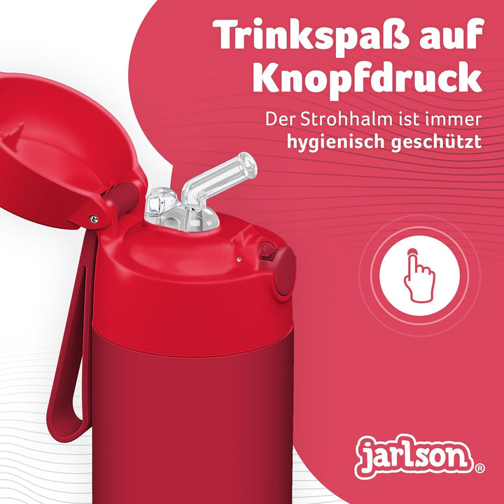 JARLSON® Trinkflasche Kinder Edelstahl "CHARLI" mit Strohhalm - Thermosflasche 350ml - TÜV geprüft -