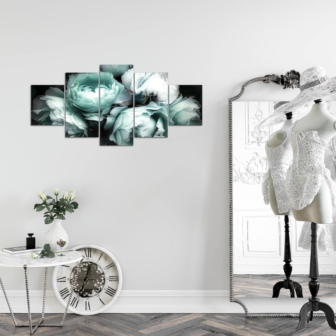Runa Art Wandbilder Blumen Rosen 5 Teilig Bild auf Vlies Leinwand Deko Wohnzimmer Vintage Schwarz Bu