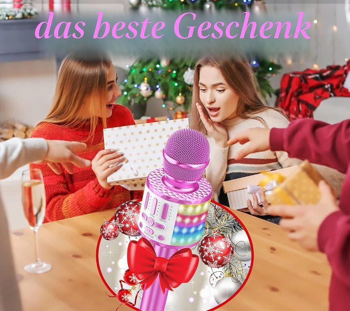 Karaoke Mikrofon, Drahtloses Bluetooth Mikrofon Kinder mit LED, Tragbares Karaoke Maschine zum Singe