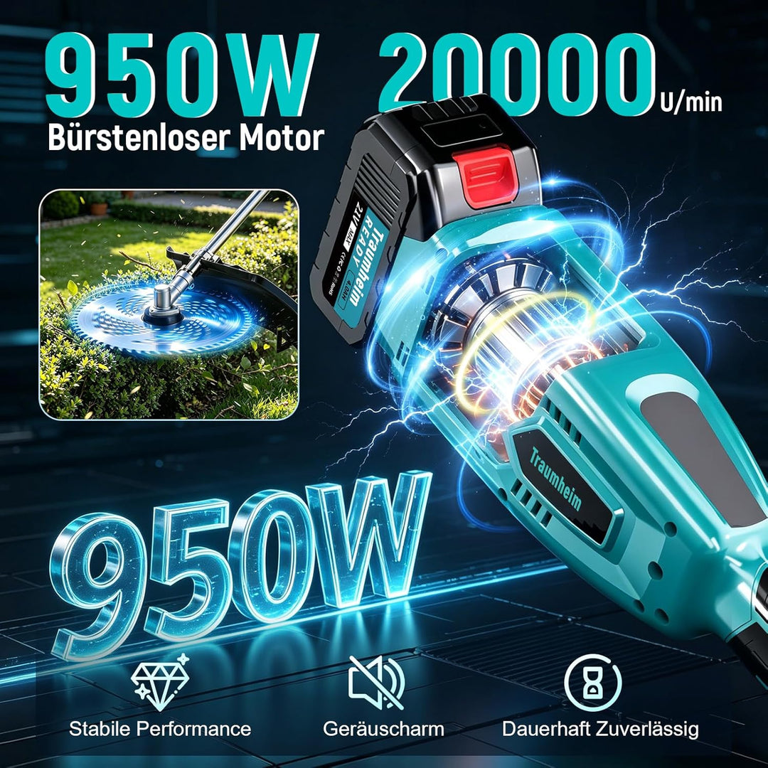 Akku Rasentrimmer mit 2 x 4.0Ah Batterien, 4-in-1 Elektrischer Akku Motorsense &amp; Rasentrimmer Rasen,