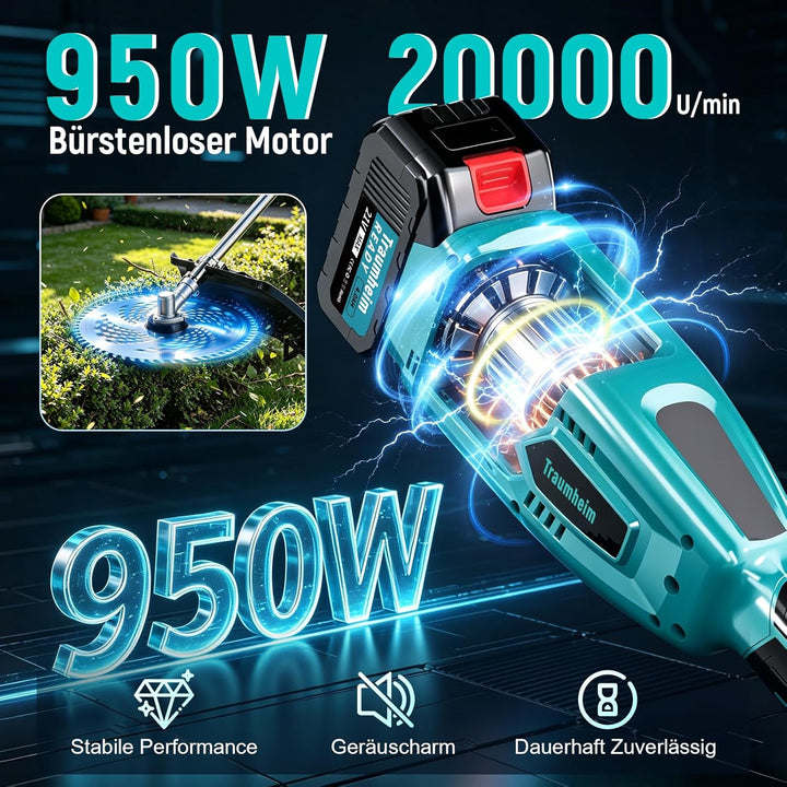 Akku Rasentrimmer mit 2 x 4.0Ah Batterien, 4-in-1 Elektrischer Akku Motorsense &amp; Rasentrimmer Rasen,