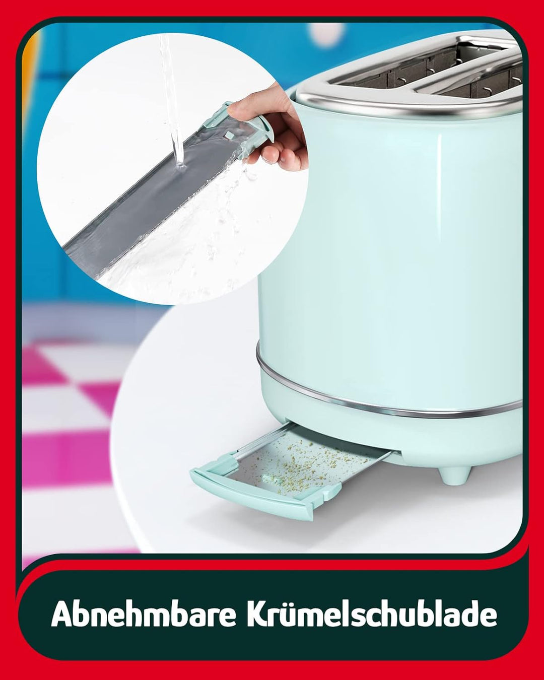 Hazel Quinn Retro 2 Scheiben Toaster, Edelstahl, Vintage Toaster, 6 variable einstellbare Bräunungss