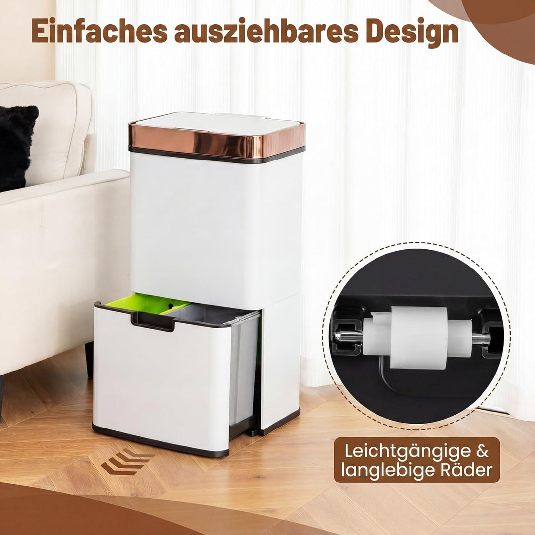 COSTWAY 72L Mülleimer 4 Fächer, elektrischer Abfalleimer mit Sensor, Mülltrennsystem 2 x 11L + 3,5L