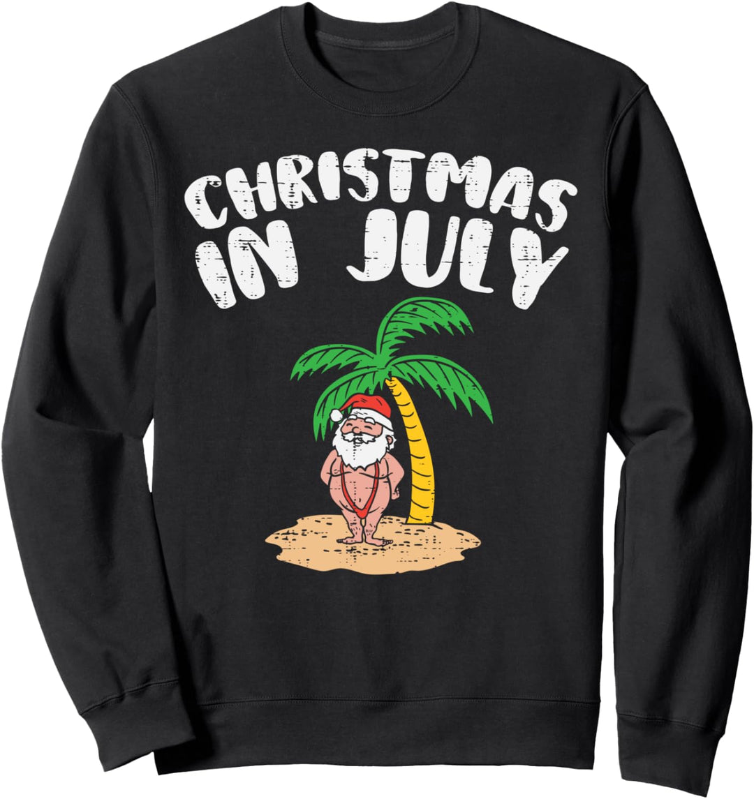 Christmas In July Santa Palm Tree Beach Summer Tropical Xmas Sweatshirt