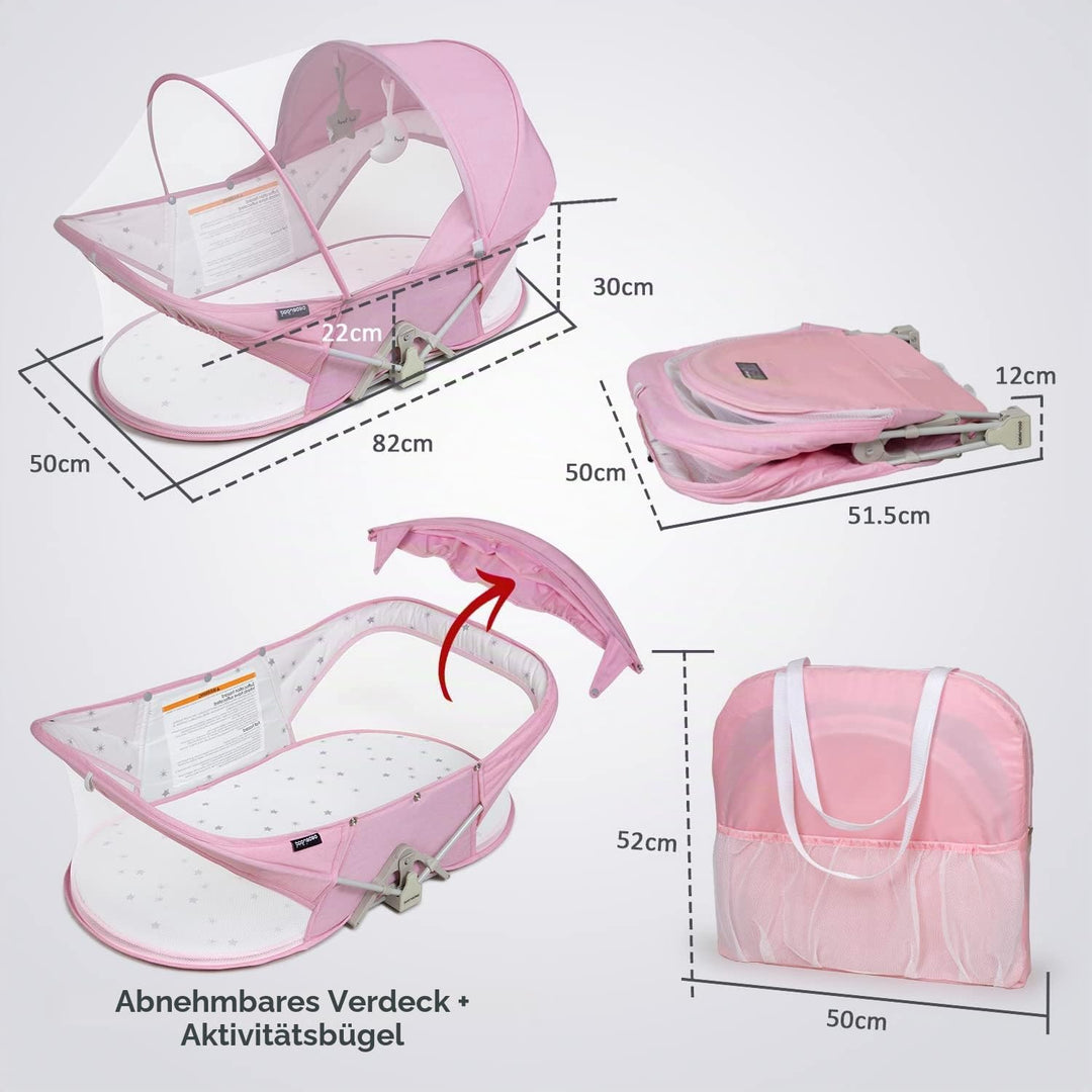 beberoad Baby Reisebett - Stubenwagen - Leicht - Portable Reisebettzelt für Babys- Zweipunkt-Sicherh