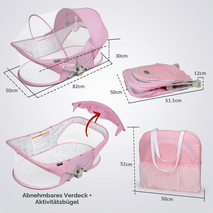 beberoad Baby Reisebett - Stubenwagen - Leicht - Portable Reisebettzelt für Babys- Zweipunkt-Sicherh