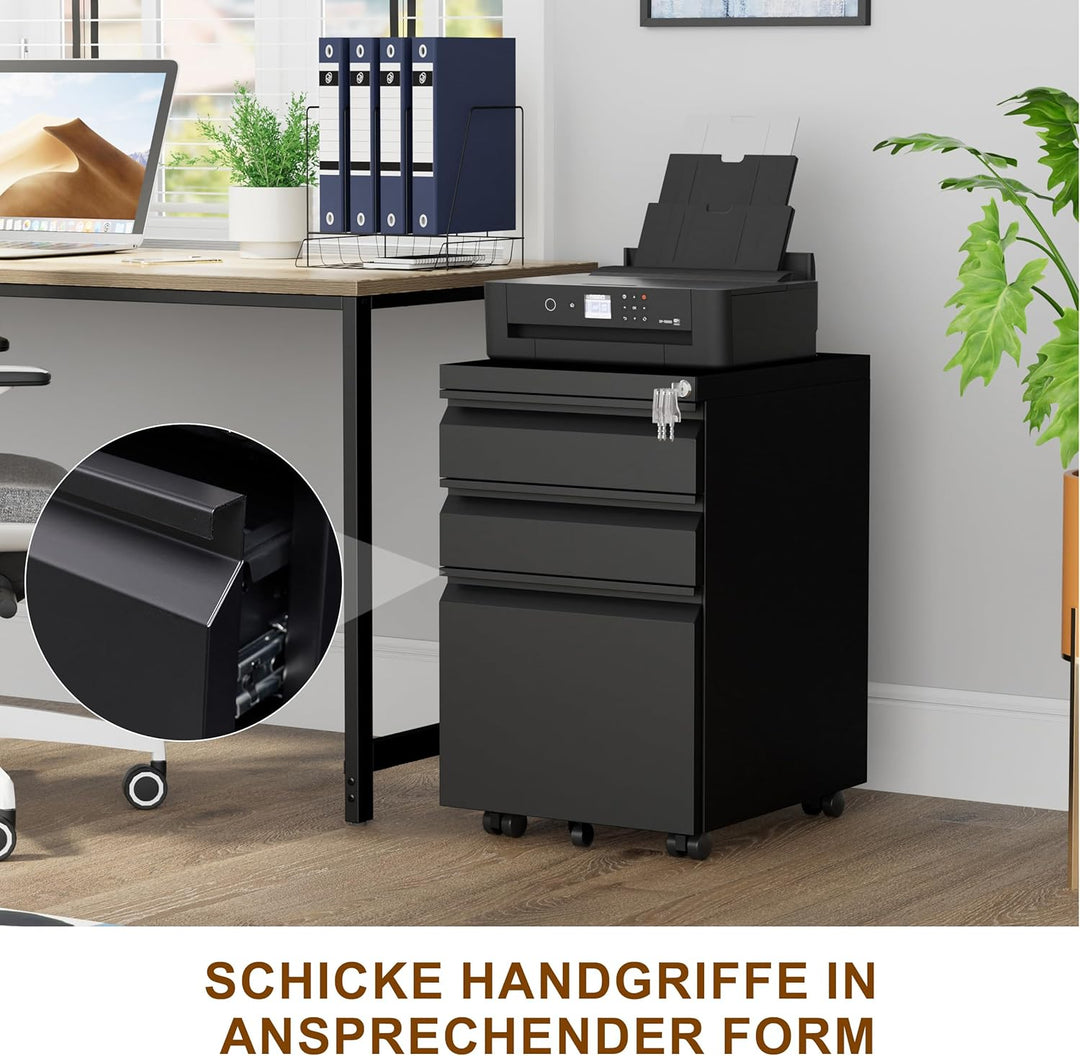 Rollcontainer, Aktenschrank Abschliessbar mit 4 Schlüsseln, Aktenschrank unter Schreibtisch, mit 3 S