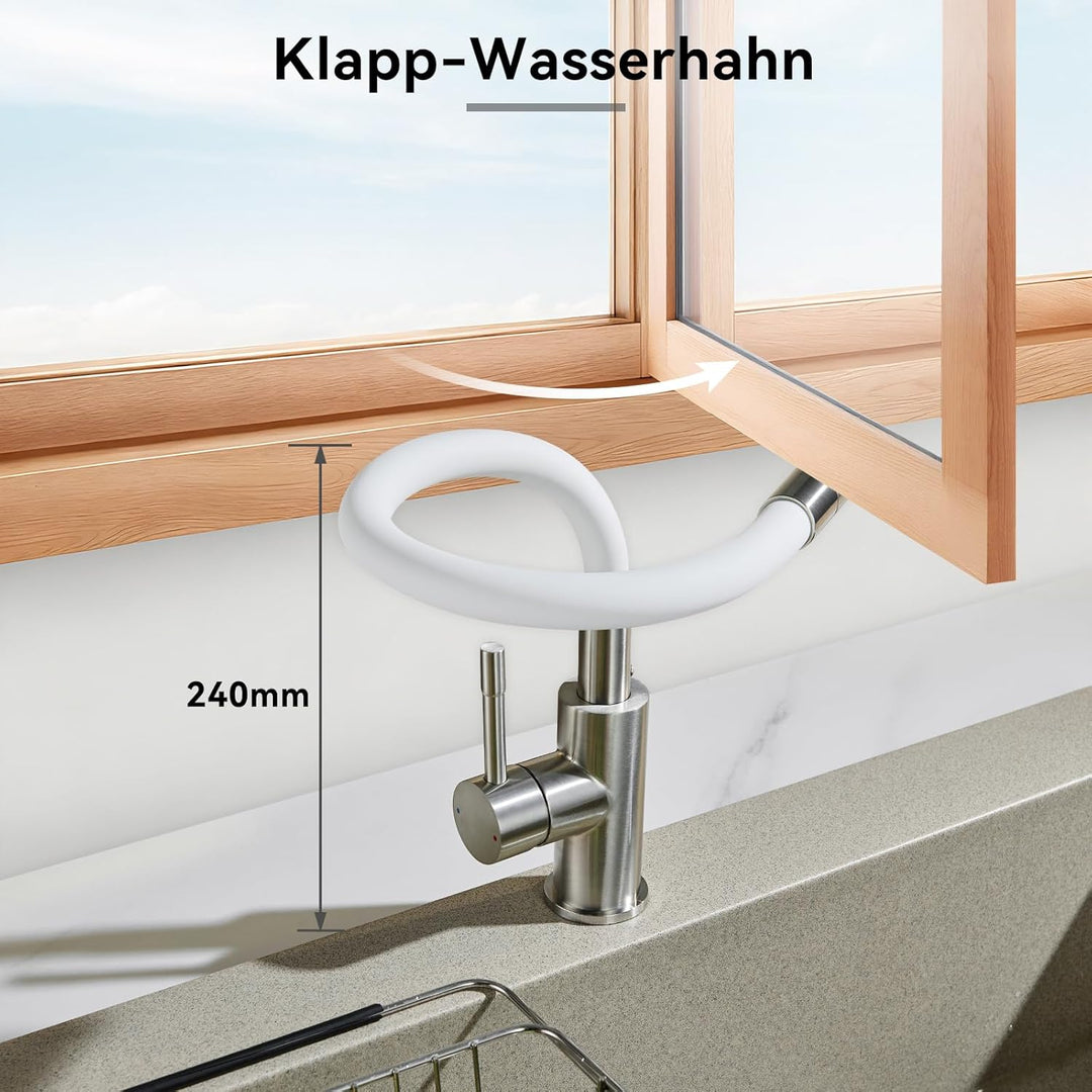 CECIPA Flexibler Küchenarmatur Weiss, Wasserhahn Küche mit 2 Strahlarten, Hochdruck Armatur Küche, M
