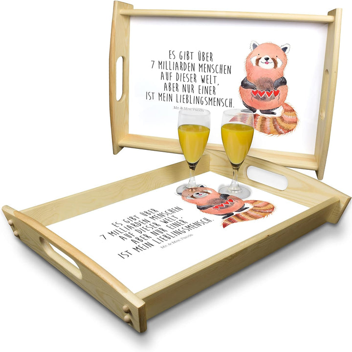 Mr. & Mrs. Panda Serviertablett Roter Panda - Geschenk, Herz, Dekotablett, Liebling, lustige Sprüche