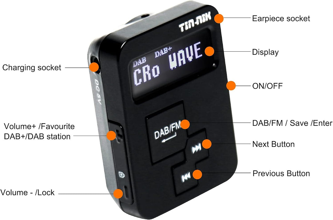 Tin-Nik DAB-379 Tragbares Digitales DAB-Radio, DAB+/DAB/FM Mini Radio - Pocket DAB Radio für Sport W