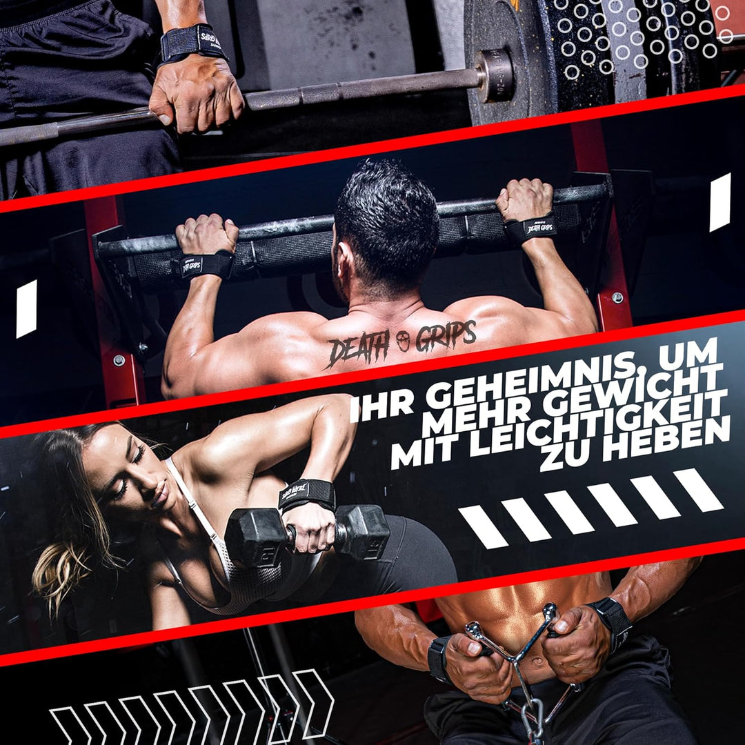 JerkFit Death Grips Ultra Premium Hebebänder für Kreuzheben, Klimmzüge, schwere Achselzucken | Hebeg