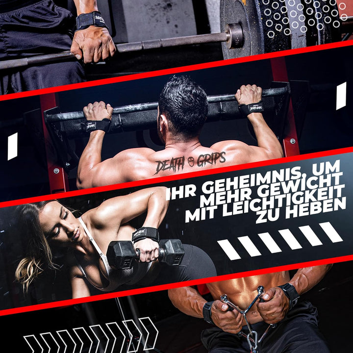 JerkFit Death Grips Ultra Premium Hebebänder für Kreuzheben, Klimmzüge, schwere Achselzucken | Hebeg