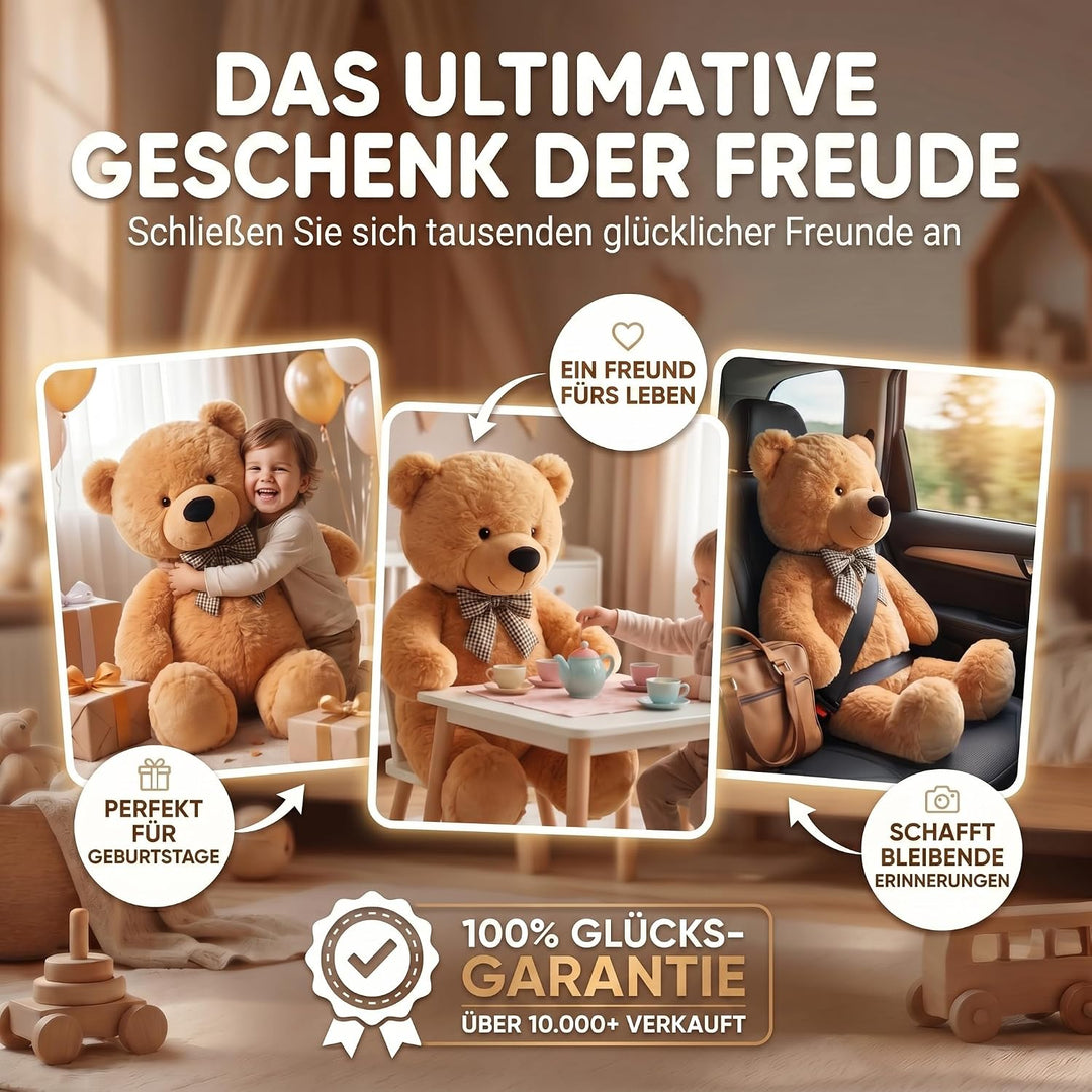 Feluna Riesen Teddybär XXL Kuschelbär 120 cm gross Plüschbär - Original Teddy Bär mit Schleife Hellb