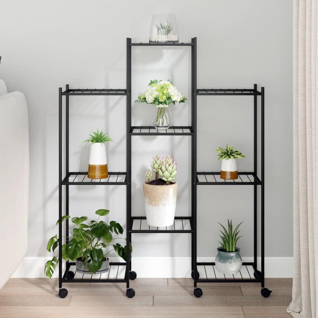 vidaXL Blumenständer mit Rollen, Pflanzenständer mit viel Platz, Pflanzenregal mit Eisenrahmen, Blum