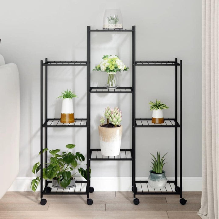 vidaXL Blumenständer mit Rollen, Pflanzenständer mit viel Platz, Pflanzenregal mit Eisenrahmen, Blum