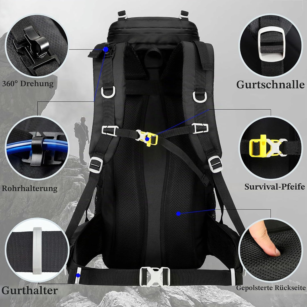 60L wanderrucksack Wander camping rucksack, mit Regenschutz, Kletterrucksack für Damen und Herren, R