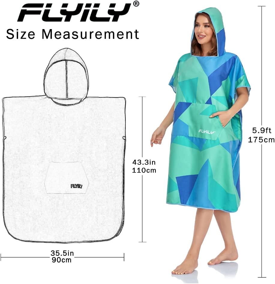 FLYILY Microfaser Surf Poncho Handtuch mit Kapuze Bademantel zum Schwimmen und Strand wechseln Einhe