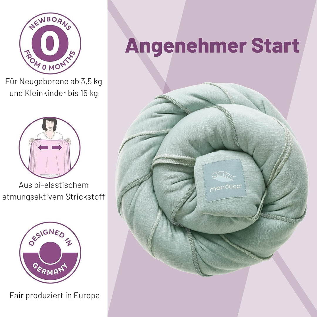 manduca Sling – elastisches Babytragetuch für Neugeborene ab 3,5 kg und Babys bis 15 kg – stabiles T