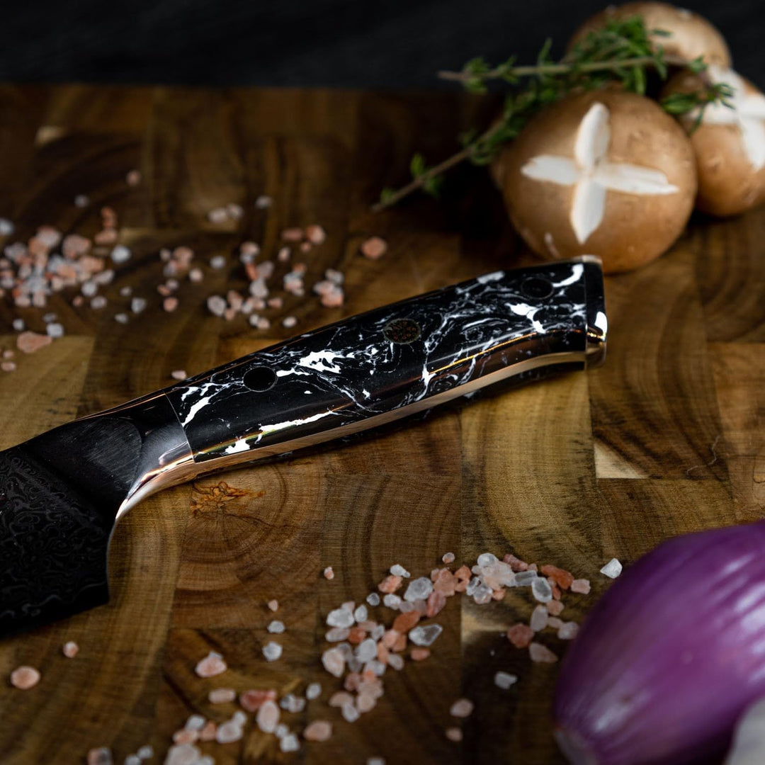 Tsume Santoku Messer Black Marble, Klingenlänge 22cm, Echtes Damast Küchenmesser, 67 Schichten VG10