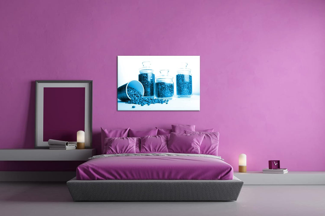 deyoli edle Kaffeebohnen Format: 80x60 Effekt: Monocrome Blau als Leinwand, Motiv fertig gerahmt auf