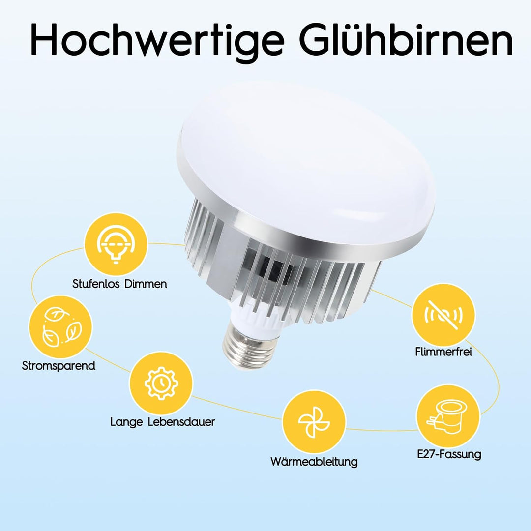FGen Softbox Set,1x40x40cm Softbox Licht Kabellänge 300cm mit 85W 2700-6400K Einstellbarer LED Birne