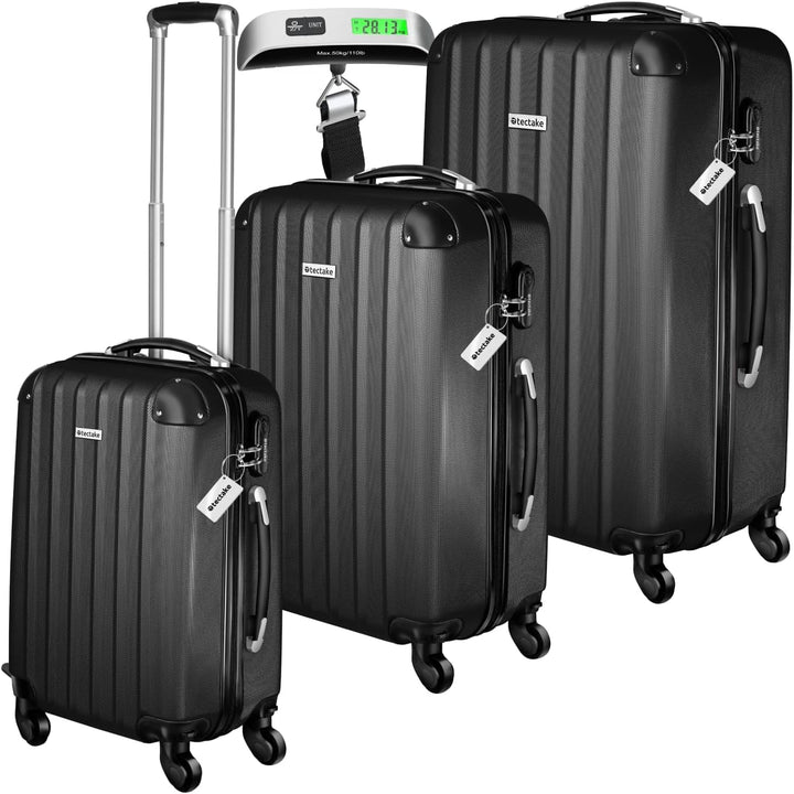 tectake® 3er Kofferset mit Kofferwaage & Kofferanhänger, Reisekoffer Set, ABS Hartschalenkoffer Set,