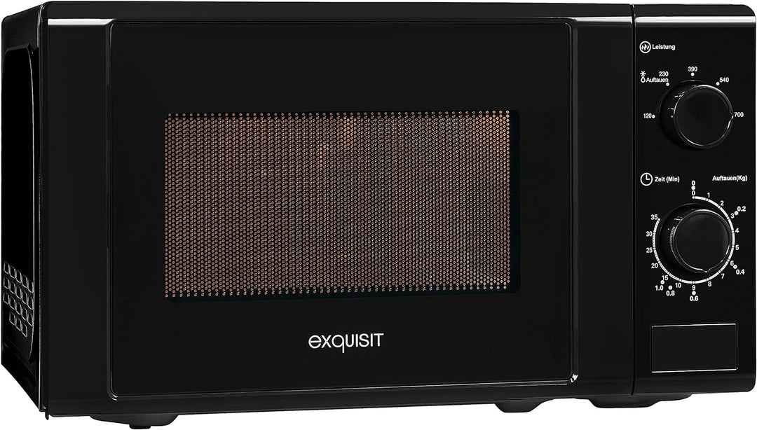 Exquisit® Mikrowelle 700 W, 20 Liter, schwarz, Drehteller 25 cm, modernes Design, lackierte Innenaus