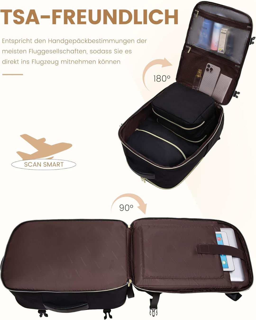 LOVEVOOK Rucksack Flugzeug Handgepäck, Reiserucksack Damen Herren Gross, 17.3 Zoll Laptop Rucksäcke