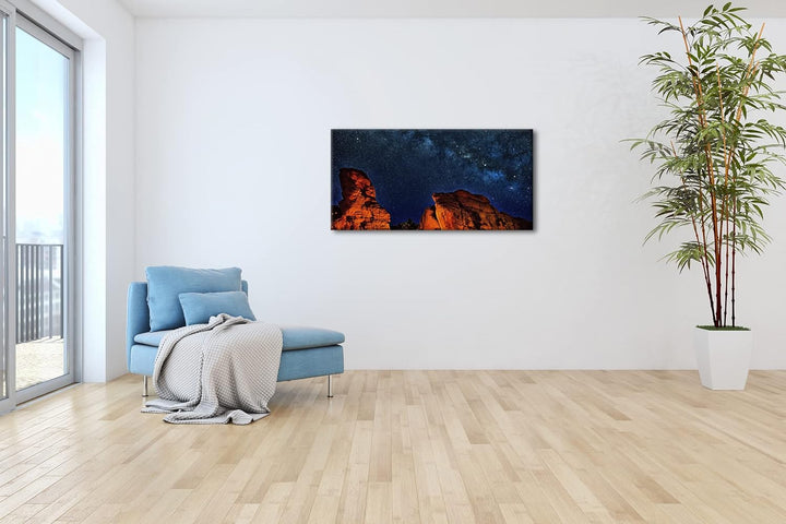 Sternenhimmel im Grand Canyon Panorama 60x30 cm als Leinwandbild, Motiv fertig gerahmt auf Echtholzr