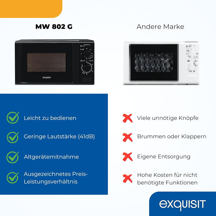 Exquisit Mikrowelle 20L, 1000 Watt Grill, 700 Watt, 25,5cm Drehteller, 5 Leistungsstufen, Timer, Auf