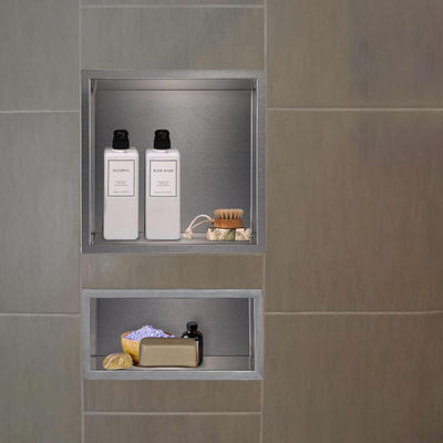 Skelang Badezimmer-Regal, Dusche, Einbau-Dusche, Edelstahl, 15 × 30 cm, Masse des Wandlochs: 13 × 28