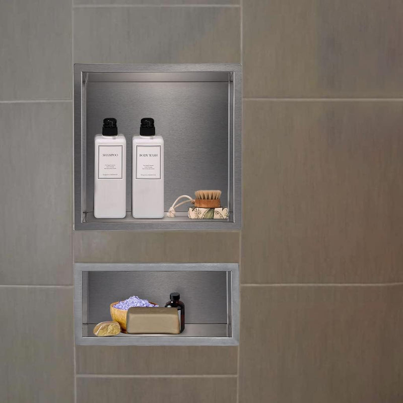 Skelang Badezimmer-Regal, Dusche, Einbau-Dusche, Edelstahl, 15 × 30 cm, Masse des Wandlochs: 13 × 28