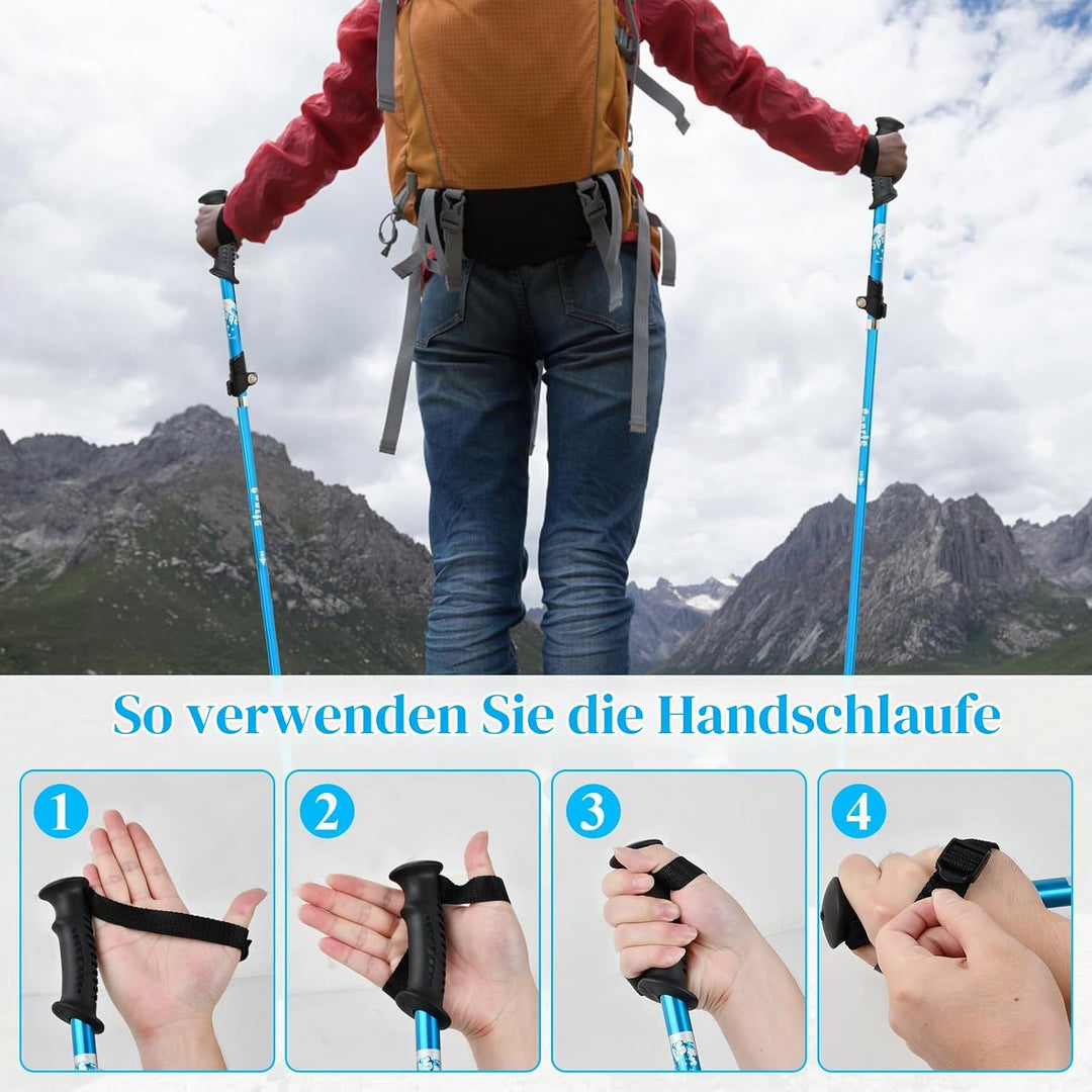 Wanderstöcke Faltbar, Wanderstöcke Teleskop Verstellbar 110-130 cm, Nordic Walking Stöcke Damen und