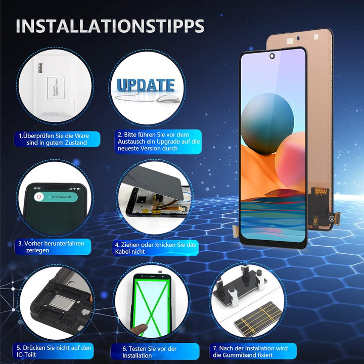 RongZy Kompatibel mit Xiaomi Redmi Note 10 Pro/Note 11 Pro 4G/5G/Note 10 Pro Max Ersatz Bildschirm L