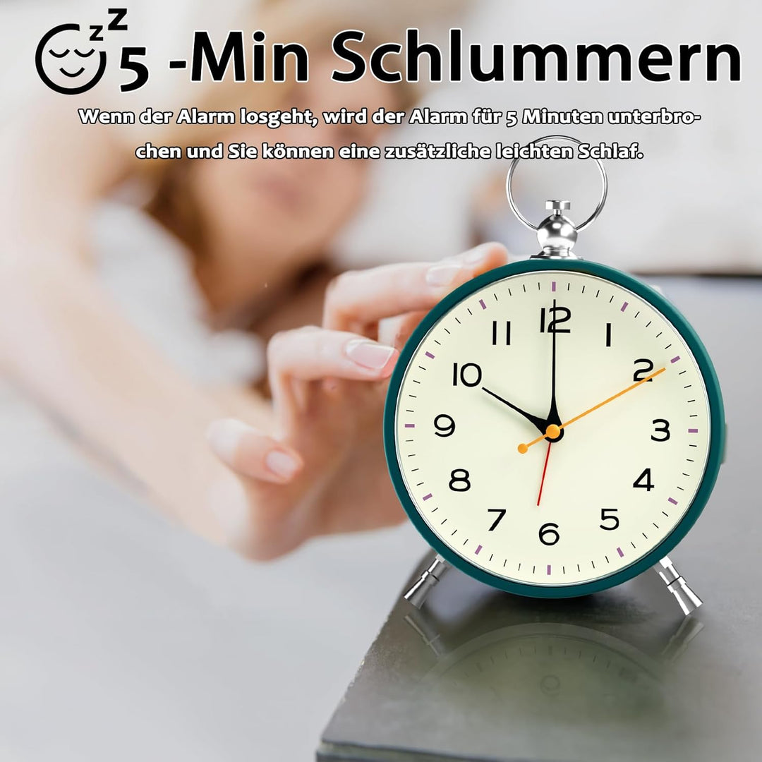 SOCICO Analog Wecker für das Schlafzimmer, Ohne Ticken Wecker mit Licht, Retro-Wecker Analog mit Sch