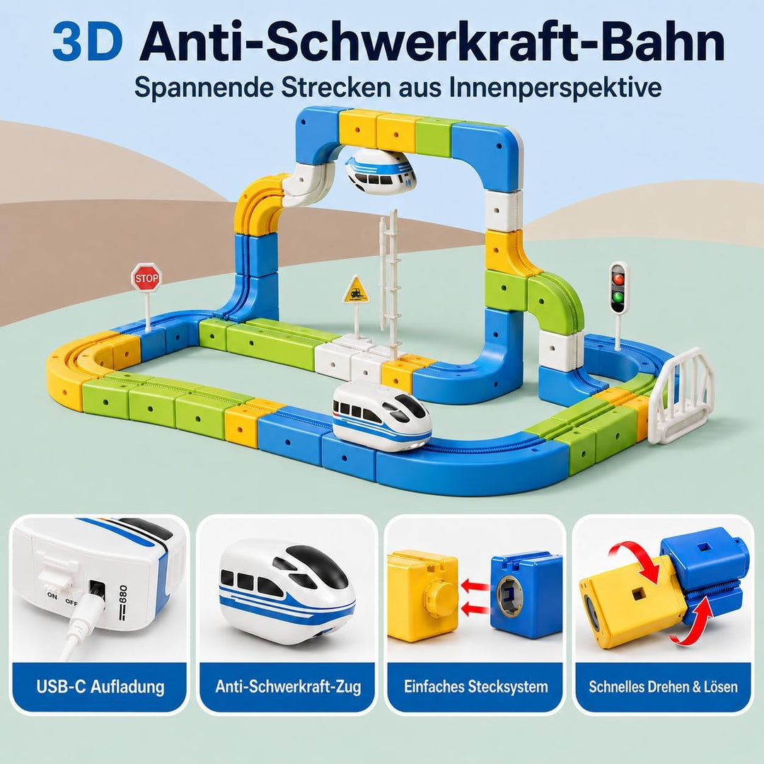 224 PCS Eisenbahn Kinder Elektrisch Cube Track Set, 3D Strecke Flexible Rennstrecke DIY Motorisierte