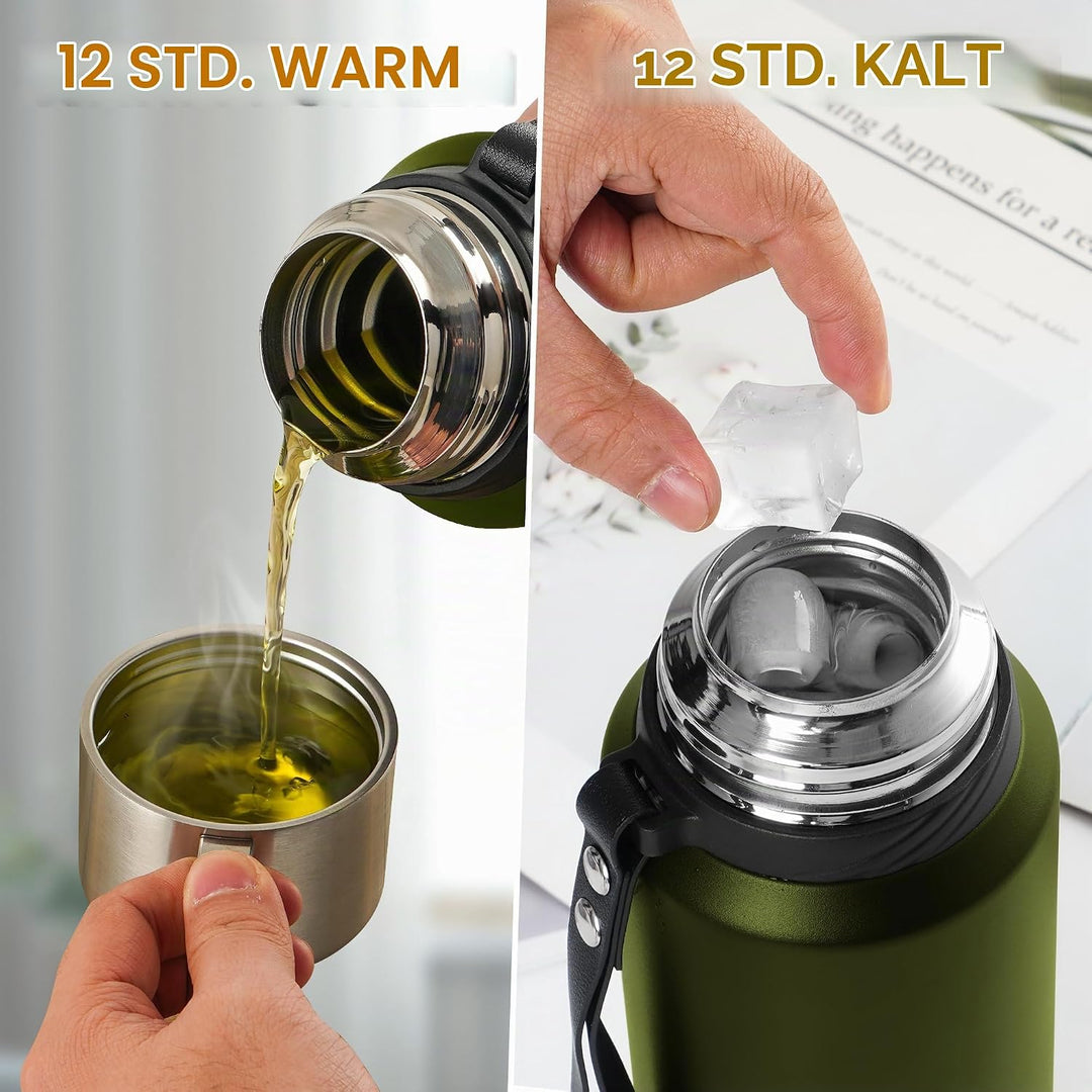 Edelstahl Thermosflasche mit Becher - 800ml Thermoskanne Doppelwandige Isolierkanne - Auslaufsicher