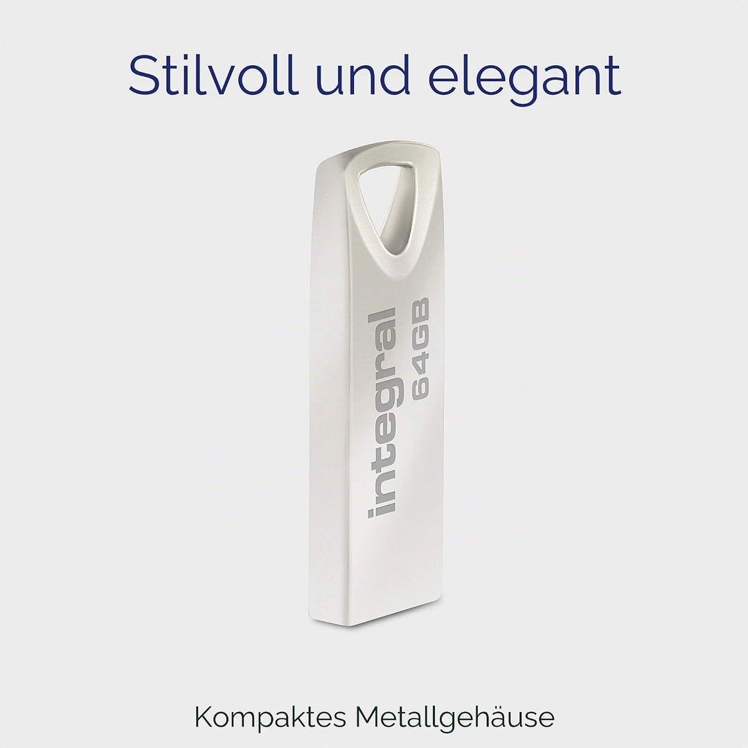 Integral 64GB USB-Speicher 2.0 Flash-Laufwerk Arc mit Metallgehäuse für Schlüsselringe, eine stilvol