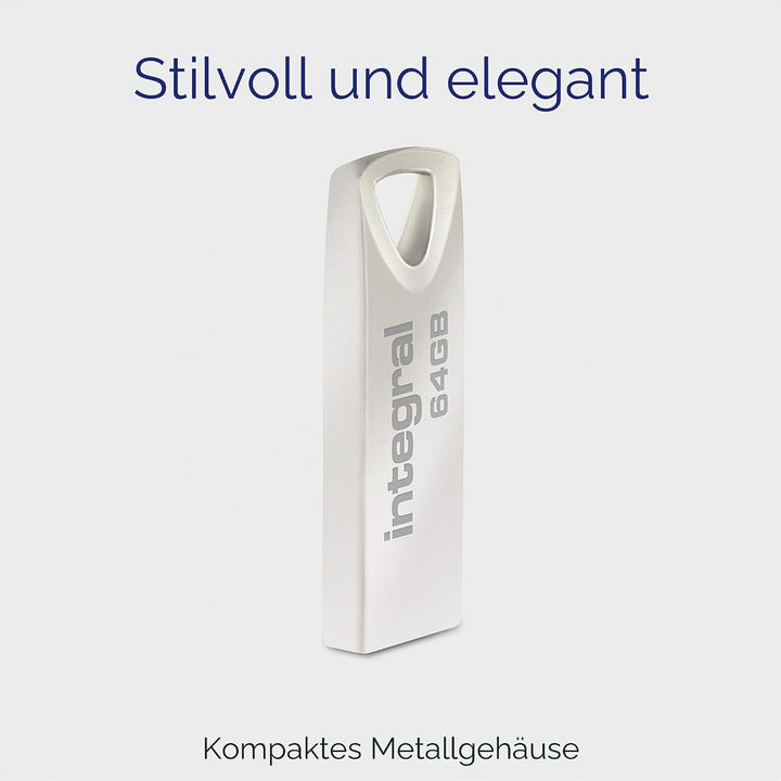 Integral 64GB USB-Speicher 2.0 Flash-Laufwerk Arc mit Metallgehäuse für Schlüsselringe, eine stilvol