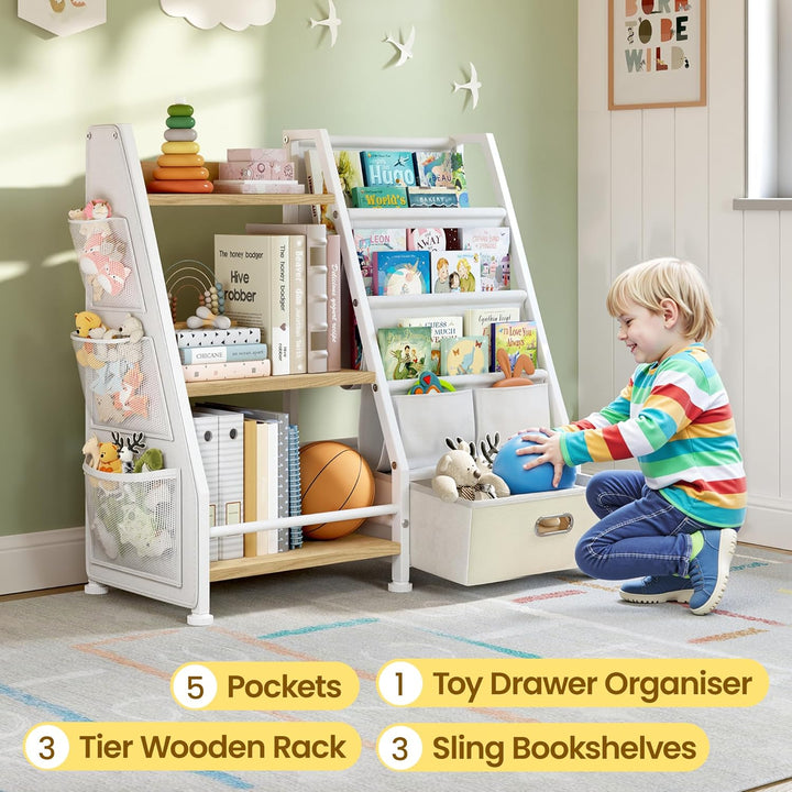 GoTiling Kinder Bücherregal Kinderzimmer Spielzeugregal: Bücherregal mit 1 Aufbewahrungsboxen und 3