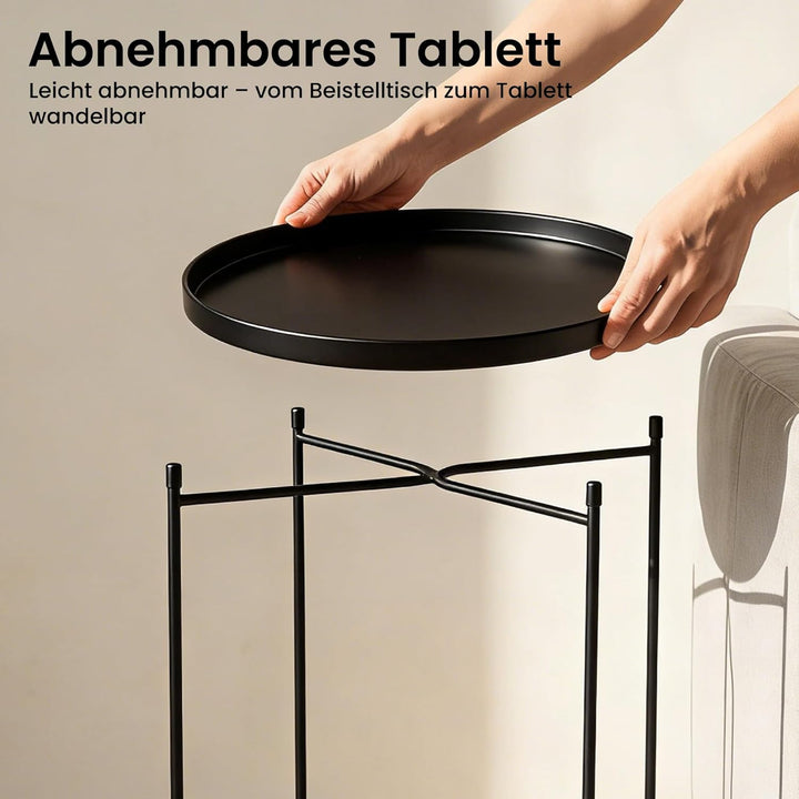 Mai & Mai Beistelltisch rund Ø35×H51 cm, Couchtisch klein mit abnehmbarem Tablett aus PP-Kunststoff,